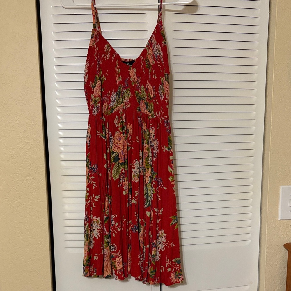Floral Red Spaghetti-Strap Summer Dress